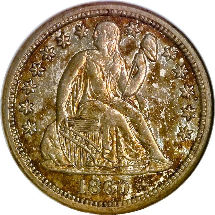 1860 S Coins Seated Liberty Dime