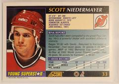 Back Of Card | Scott Niedermayer Hockey Cards 1992 Score Young Superstars