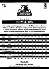 Back Of Card | Mo Williams Basketball Cards 2014 Panini Hoops
