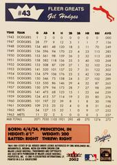 Rear | Gil Hodges Baseball Cards 2002 Fleer Greats