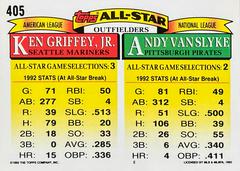 Card Back | Griffey, Van Slyke Baseball Cards 1993 Topps