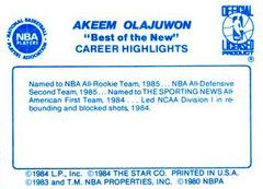 Back Side | Akeem Olajuwon Basketball Cards 1986 Star Best of the New Old