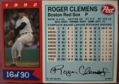 Back | Roger Clemens Baseball Cards 1992 Post Cereal