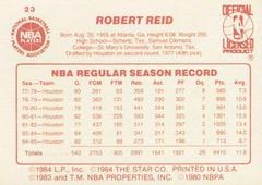 Back Side | Robert Reid Basketball Cards 1986 Star