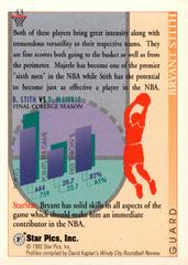 Back Of Card | Bryant Stith Basketball Cards 1992 Star Pics