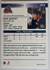Backside | Duvie Westcott [Action] Hockey Cards 2003 ITG Toronto Star