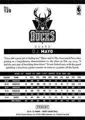 Back Of Card | O.J. Mayo Basketball Cards 2014 Panini Hoops