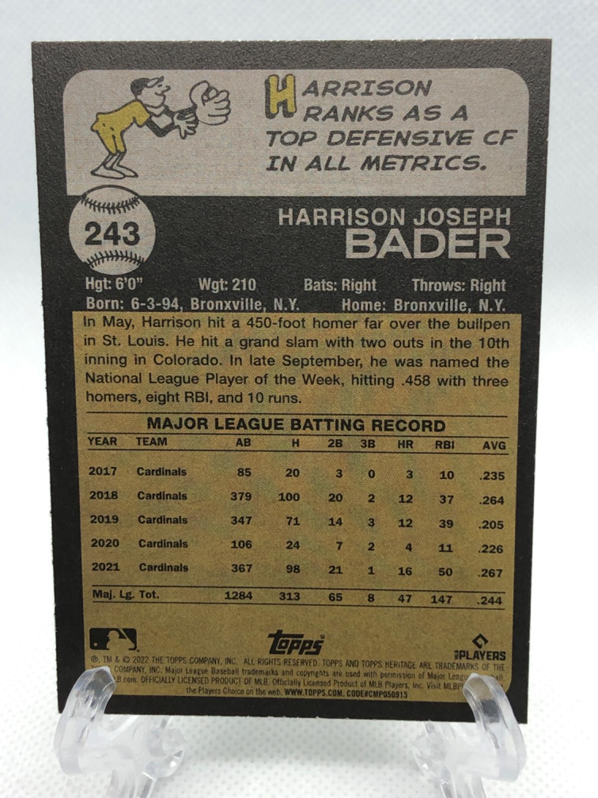 Harrison Bader Prices Topps Heritage Baseball Cards