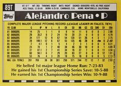 Rear | Alejandro Pena Baseball Cards 1990 Topps Traded Tiffany