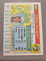 Back | Fred McGriff Baseball Cards 1990 Topps Mini League Leaders