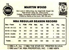 Back Side | Al Wood Basketball Cards 1986 Star