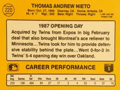 Rear | Tom Nieto Baseball Cards 1987 Donruss Opening Day