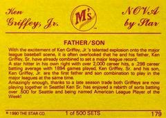 Card Back | Ken Griffey Jr. [Father, Son] Baseball Cards 1990 Star Nova Edition