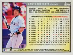 Rear | Dante Bichette Baseball Cards 1999 Topps Opening Day
