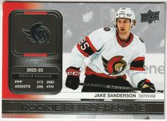 Jake Sanderson #RR-12 Hockey Cards 2023 Upper Deck Rookie Retrospective Prices