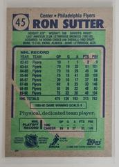 Backside | Ron Sutter Hockey Cards 1990 Topps