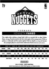 Back Of Card | Kenneth Faried Basketball Cards 2014 Panini Hoops