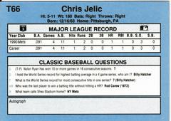 Back | Chris Jelic Baseball Cards 1991 Classic