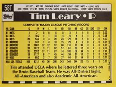 Rear | Tim Leary Baseball Cards 1990 Topps Traded Tiffany