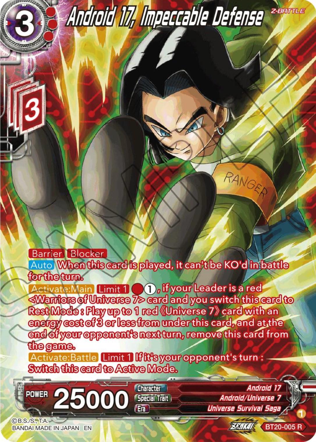 Android 17, Impeccable Defense [Silver Foil Foil] BT20-005 Dragon Ball Super Power Absorbed