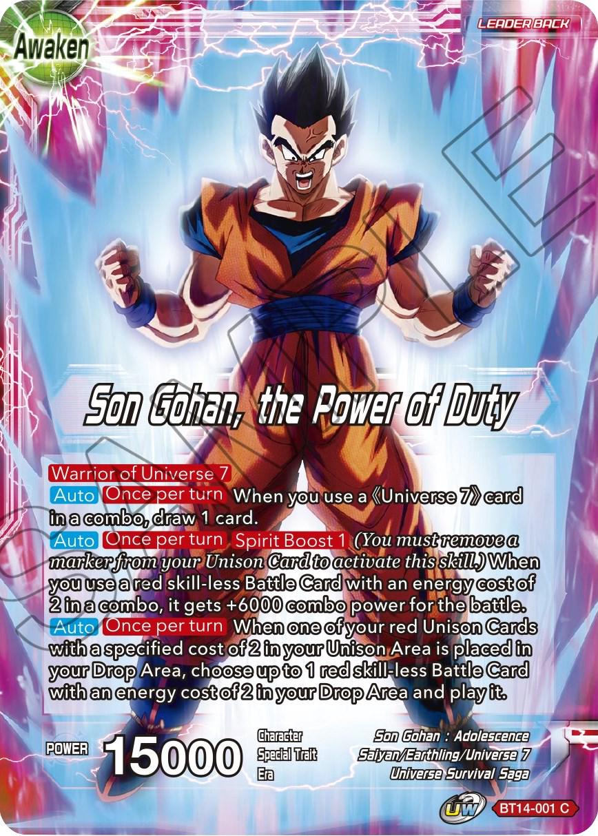 Son Gohan // Son Gohan, the Power of Duty [Foil] BT14-001 Dragon Ball Super Cross Spirits