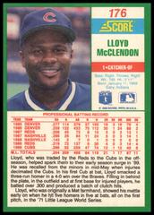 Back Of Card | Lloyd McClendon [Error uniform 1 on back] Baseball Cards 1990 Score