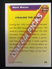 Back | Mark Macon Basketball Cards 1992 Front Row Dream Picks
