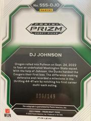 Back Of Card  | DJ Johnson [Blue PRIZM] Football Cards 2023 Panini Prizm Draft Picks Saturday Star Signatures