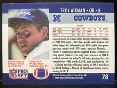 Back | Troy Aikman Football Cards 1990 Pro Set