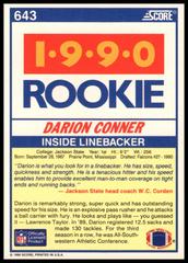 Back Of Card | Darion Conner Football Cards 1990 Panini Score