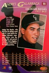 Rear | Andres Galarraga Baseball Cards 1994 Sportflics 2000