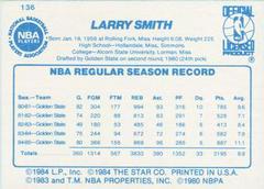 Back Side | Larry Smith Basketball Cards 1986 Star