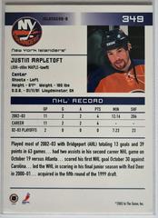 Backside | Justin Mapletoft [Action] Hockey Cards 2003 ITG Toronto Star
