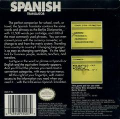 Berlitz Spanish Translator - Back | Berlitz Spanish Translator GameBoy