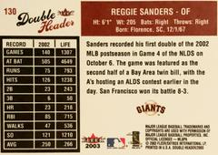 Rear | Reggie Sanders Baseball Cards 2003 Fleer Double Header
