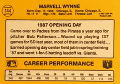 Rear | Marvell Wynne Baseball Cards 1987 Donruss Opening Day