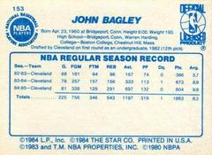 Back Side | John Bagley Basketball Cards 1986 Star