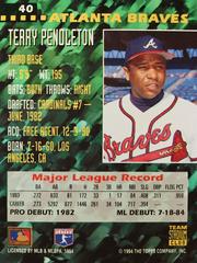 Rear | Terry Pendleton Baseball Cards 1994 Stadium Club Team Series
