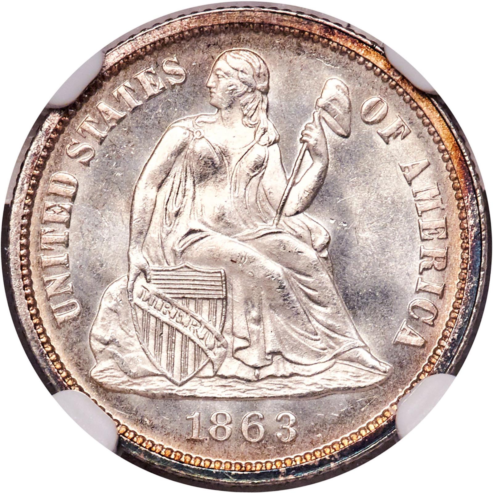 1863 [PROOF] Coins Seated Liberty Dime