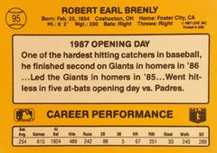 Rear | Bob Brenly Baseball Cards 1987 Donruss Opening Day