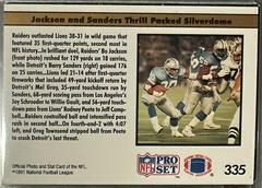 Back Of Card | Bo Jackson [Barry Sanders] Football Cards 1991 Pro Set