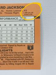 Error.  No Dot After "Inc" | Bo Jackson [Error] Baseball Cards 1990 Donruss