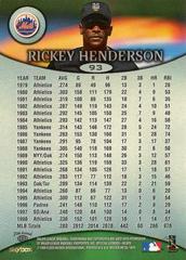 Back | Rickey Henderson Baseball Cards 1999 Skybox Molten Metal