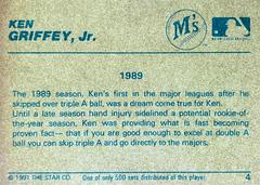 Card Back | Ken Griffey Jr. [1989 Season] Baseball Cards 1991 Star All Stars