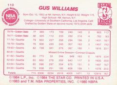 Back Side | Gus Williams Basketball Cards 1986 Star
