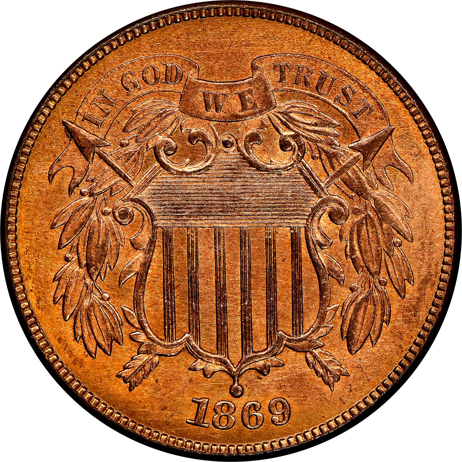 1869 [PROOF] Coins Two Cent