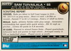 Rear | Sam Tuivailala Baseball Cards 2010 Bowman Draft Picks & Prospects