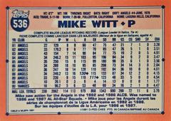 Rear | Mike Witt Baseball Cards 1991 Topps Tiffany