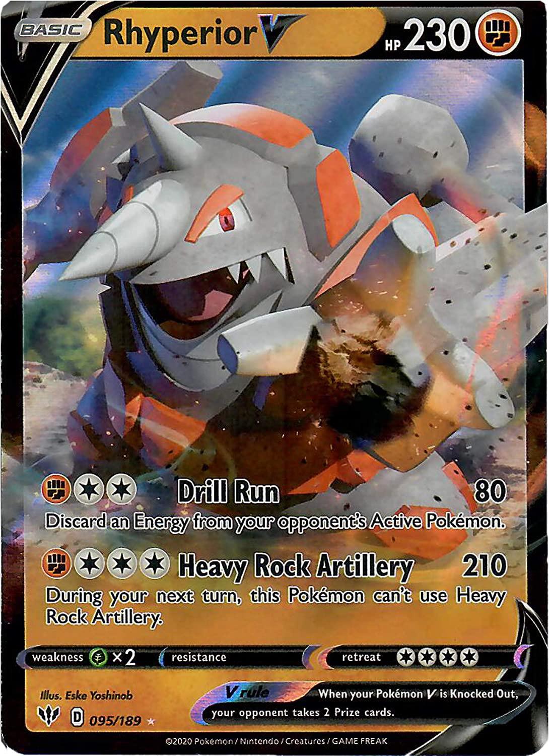 thumbnail image 2 of Rhyperior V 095/189 - Darkness Ablaze NM Ultra Rare Full Art Pokemon Card 2 of 5
