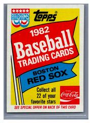 Red Sox Header Baseball Cards 1982 Coca Cola Prices